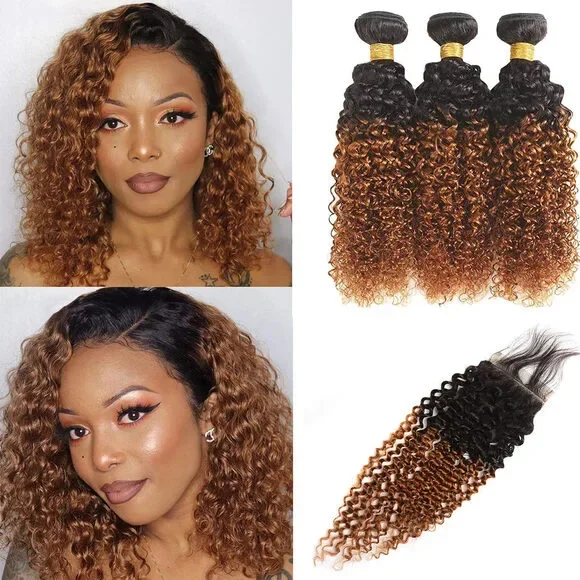 Ombre Bundles Kinky Curly Brazilian Virgin Human Hair Weave Curly